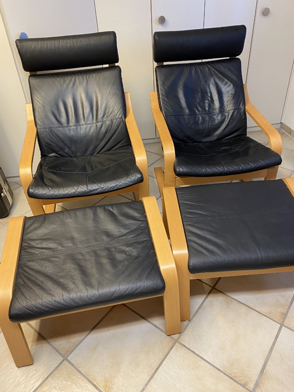 Zwei Sessel mit Hocker Leder Buche IKEA Poaeng
